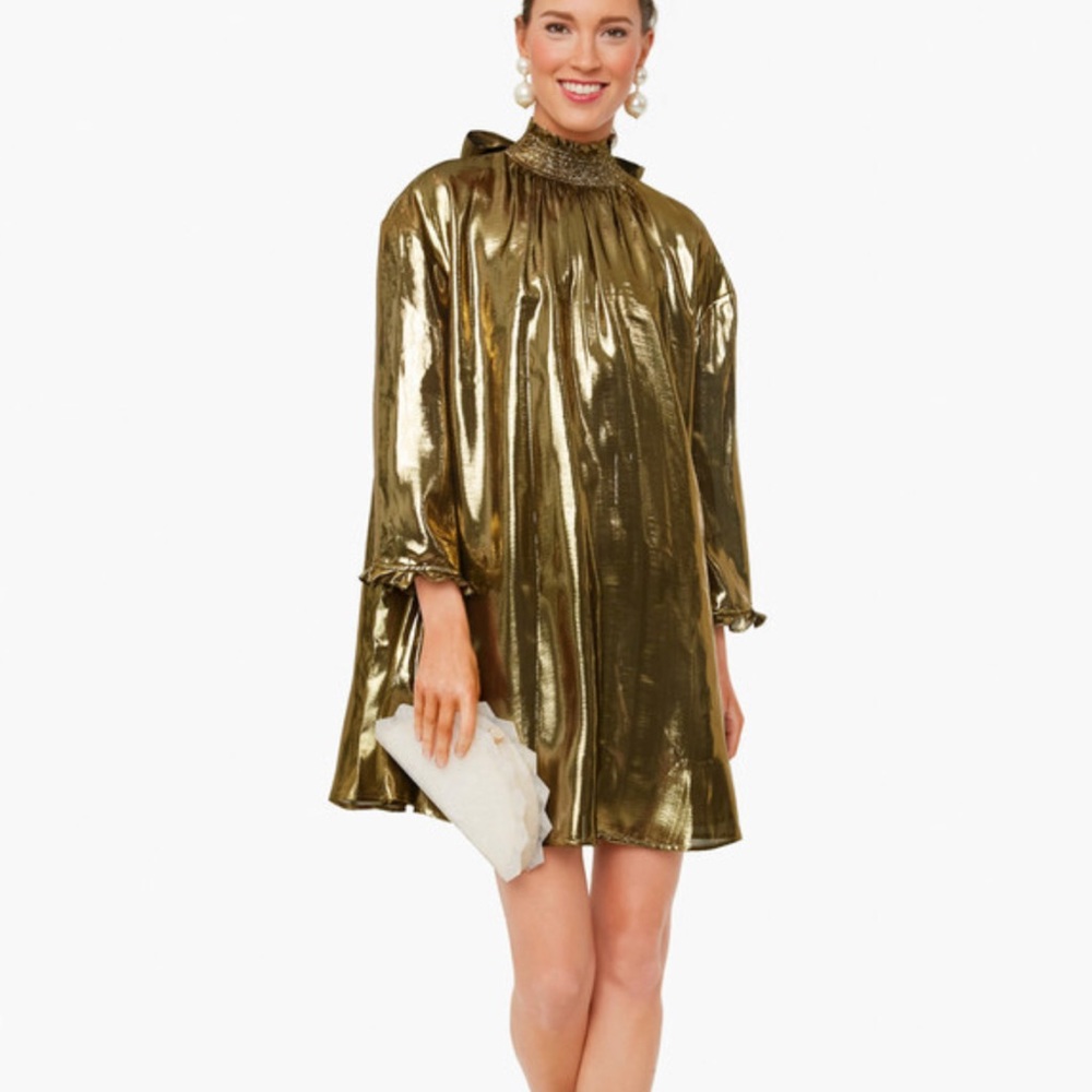 RHODE Resort Gold Priya Silk Blend Lame Mini Dress